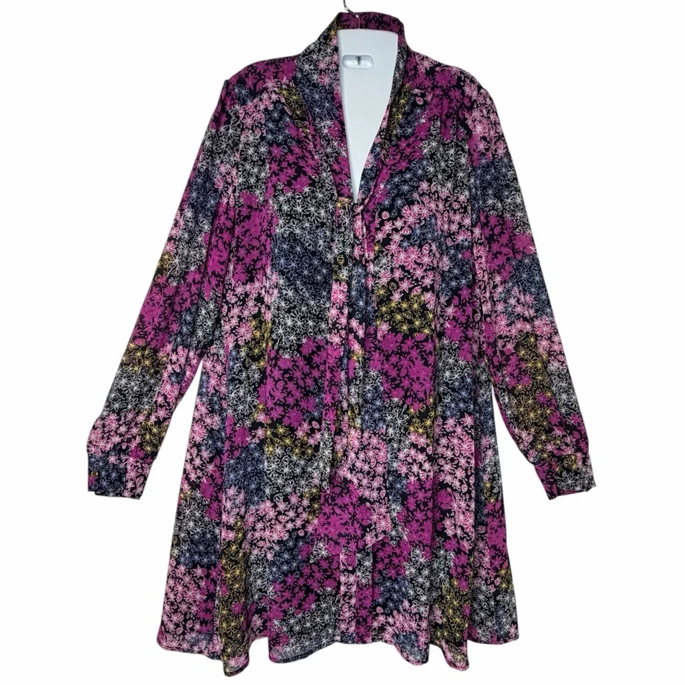 CeCe by Cynthia Steffe Aleah Floral Tie-Neck Chiffon Woman’s Mini Dress Size 10